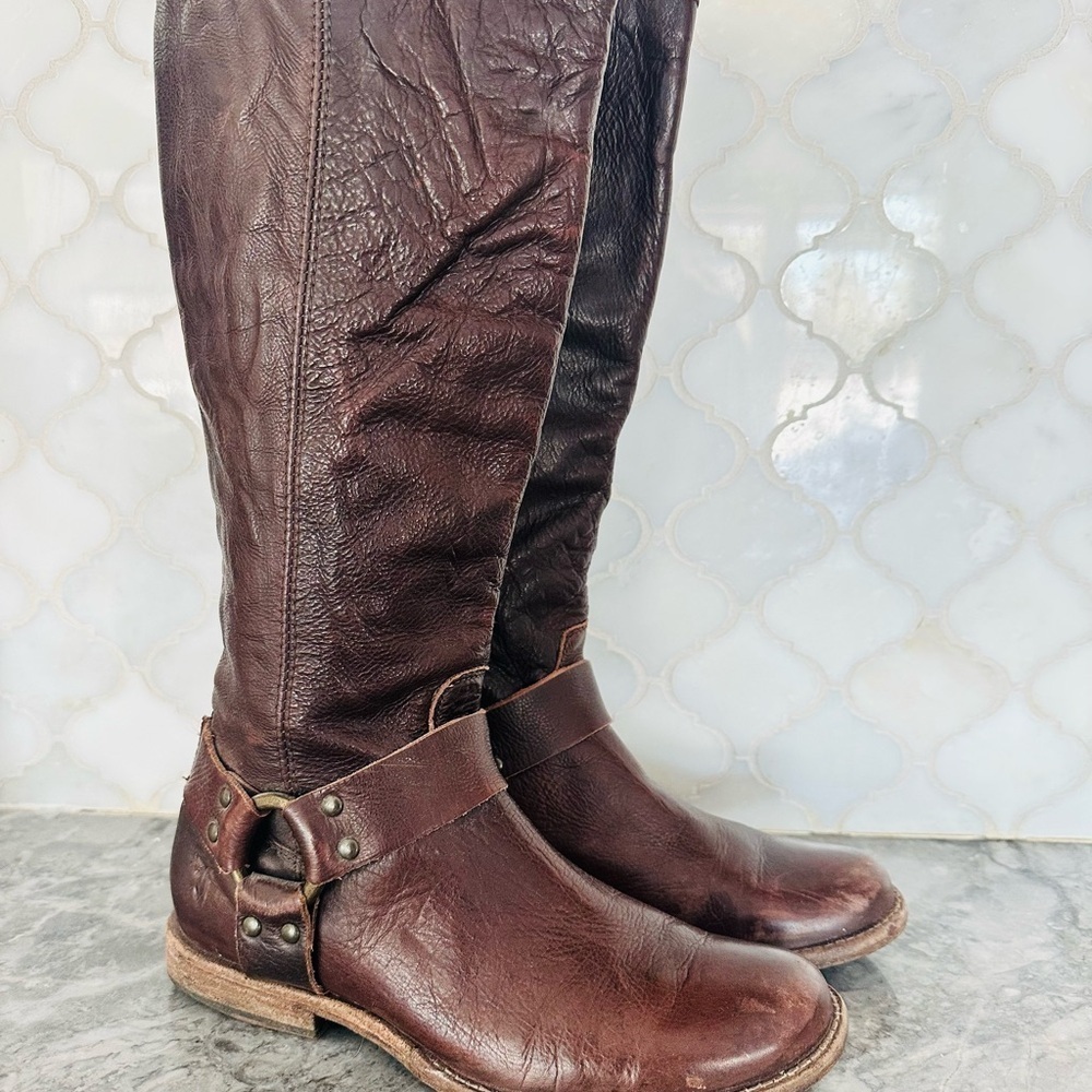 Frye Harness Riding Boots Made in Mexico Brown Leather Women's 7 - Picture 2 of 14